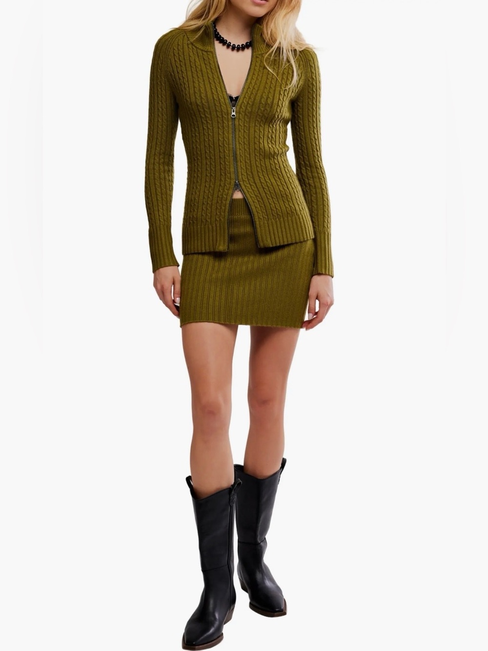 Free People Eliza Cable Zip-Up Cardigan Set